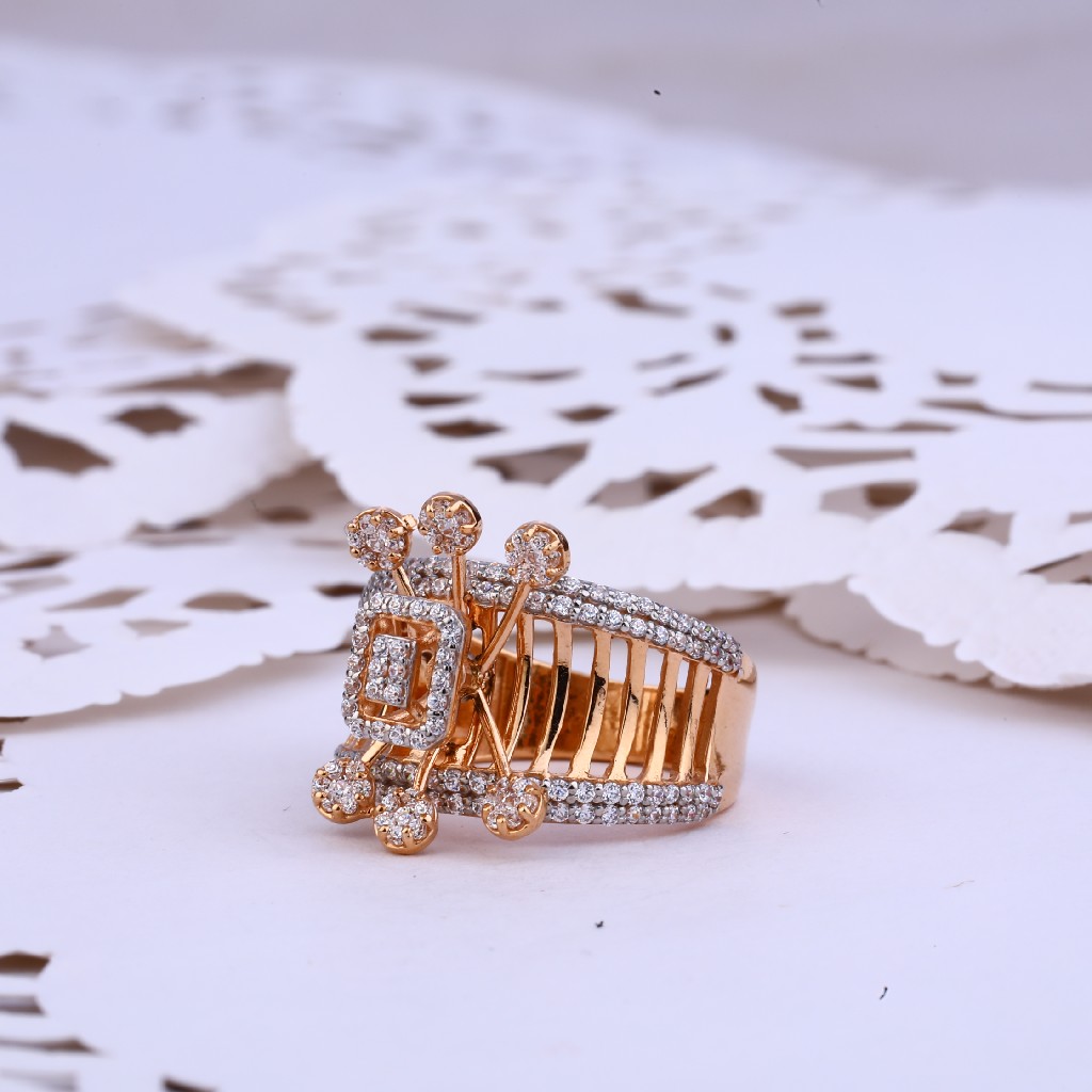 Ladies Rose Gold Cz Designer Ring-RLR286