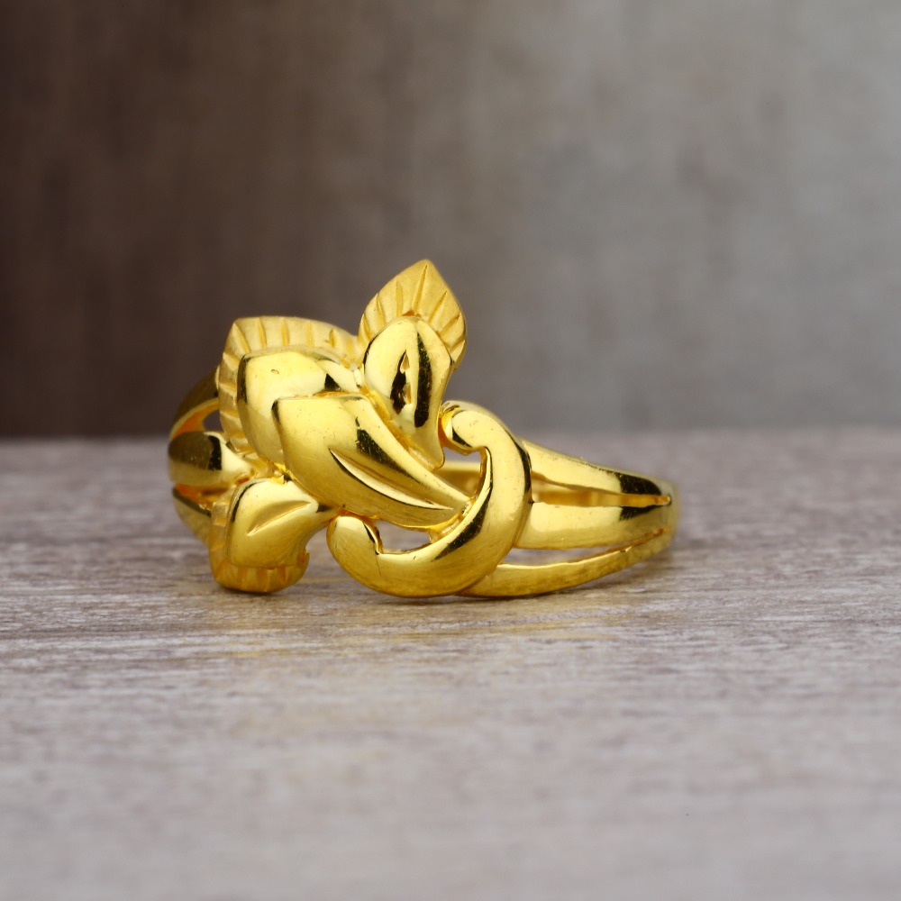 Ladies 916 Gold CZ Plain Ring -LPR17