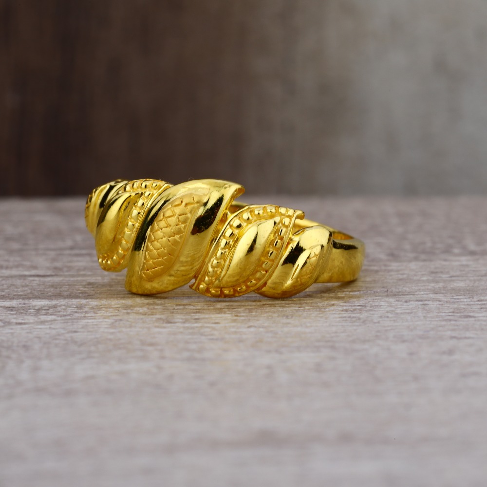 Ladies 916 Gold CZ Plain Ring -LPR14