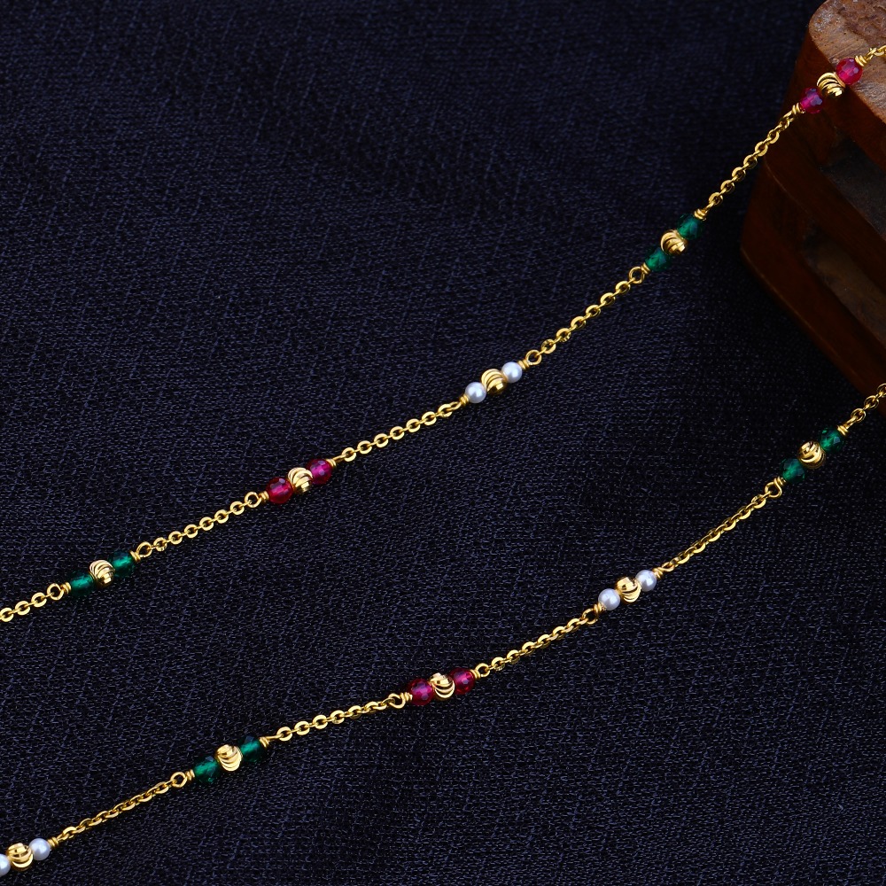 Ladies 916 Gold Designer Single line Moti Mala -AC67 - Image 3