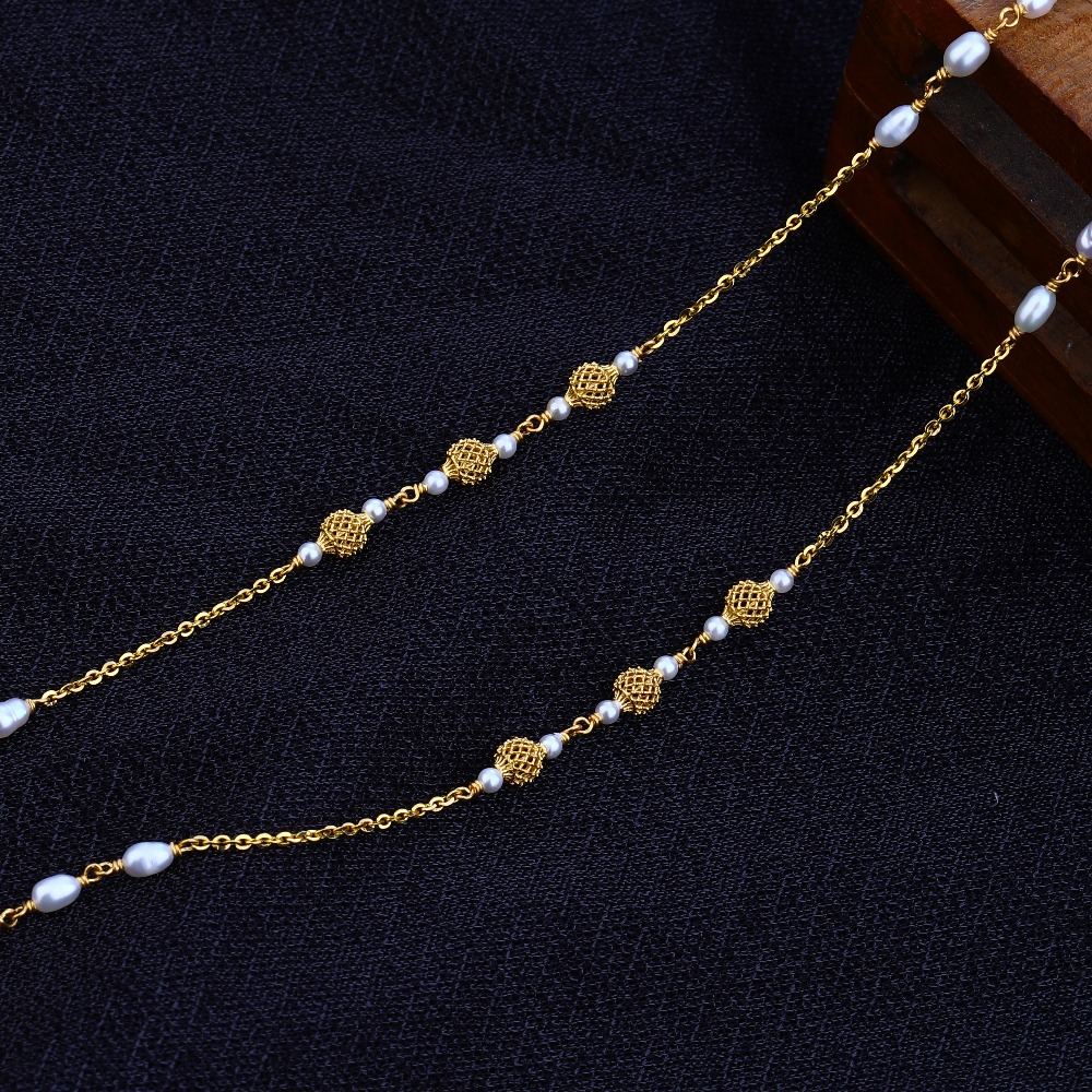 Ladies 22K Gold Designer White Chain Mala-AC66 - Image 3