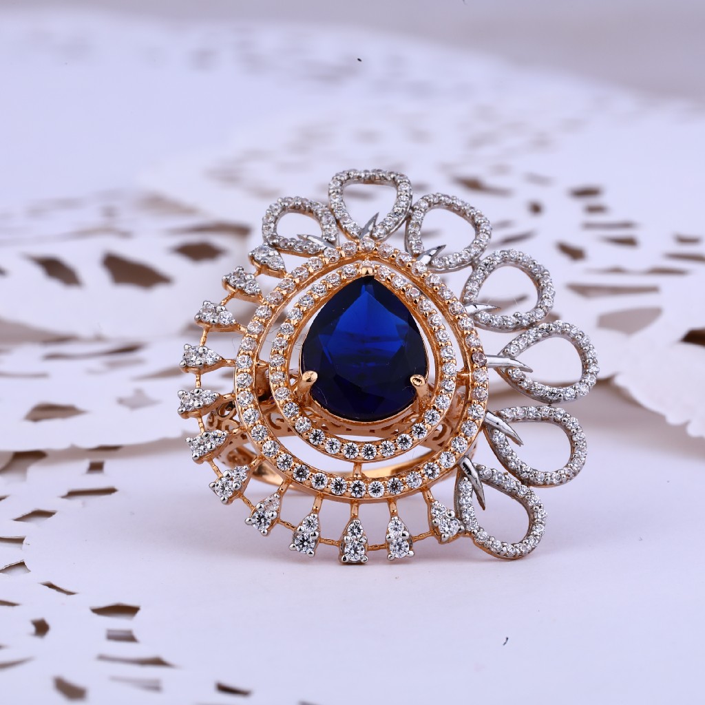 Rose Gold Ladies Designer Cz Ring-RLR255