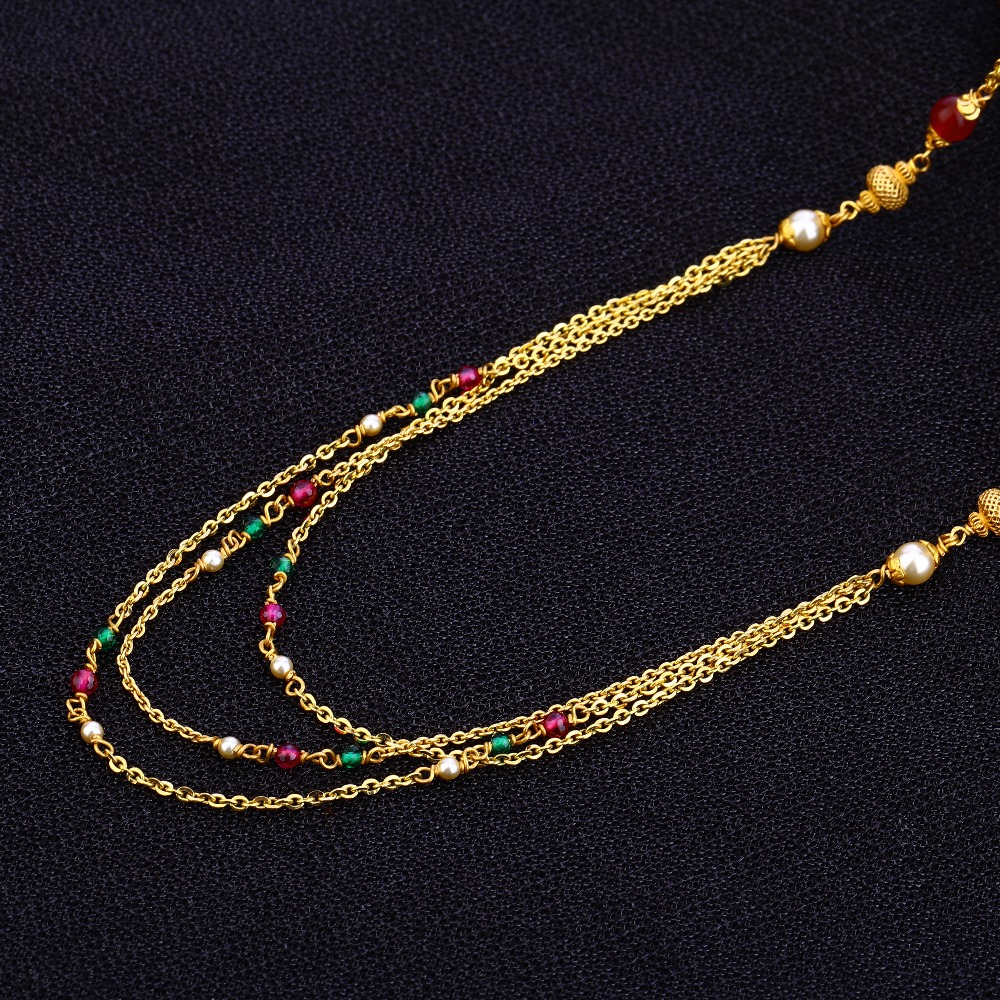 Ladies 916 Gold Fancy Three Layer Designer Moti Mala -AC60