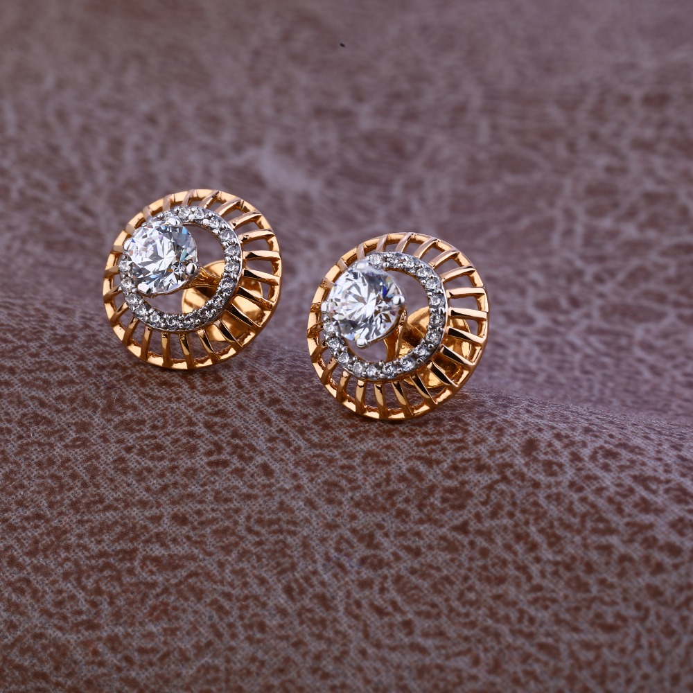 Ladies 18K Rose Gold Designer CZ Earring -RE79