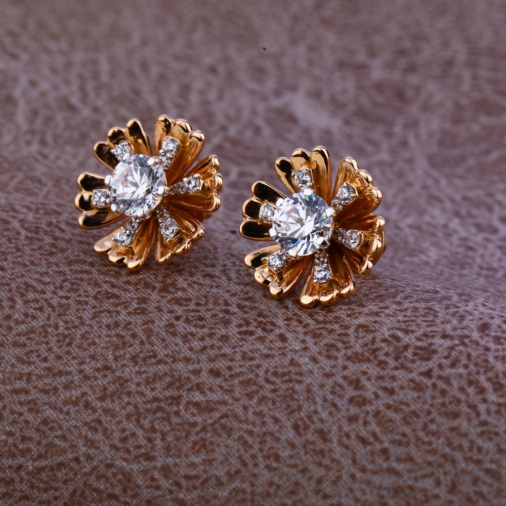 Ladies 18K Rose Gold Fancy CZ Earring -RE73
