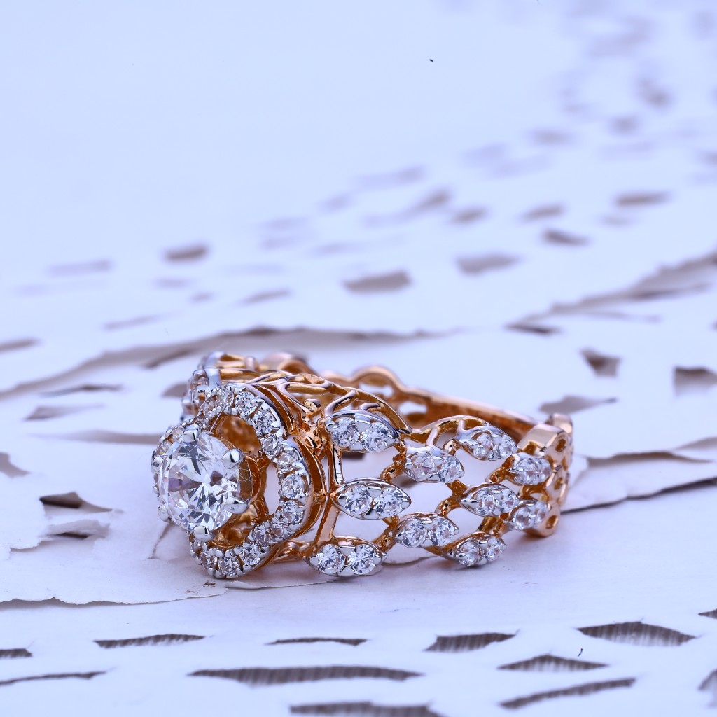 Ladies 18K Cz Rose Gold Engagement Ring-RLR244