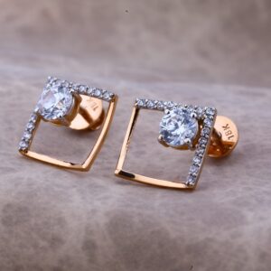 Ladies 18K Rose Gold Square Single Stone Earring -RE65