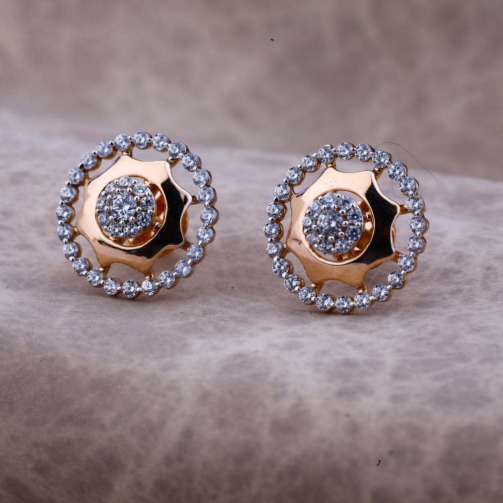 Ladies 18K Rose Gold Fancy Designer CZ Earring -RE62