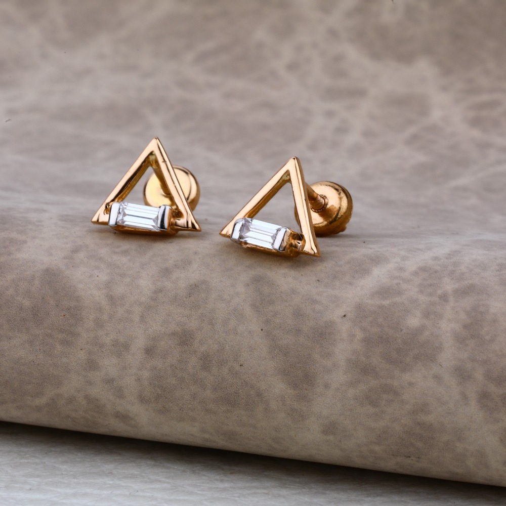 Ladies 76 Rose Gold Triangle Single Stone Earring -RE43
