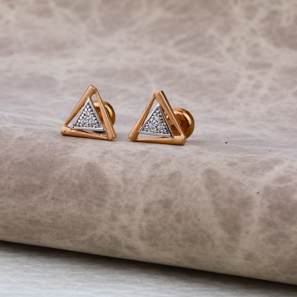 Ladies 18K Rose Gold Triangle Earring -RE40