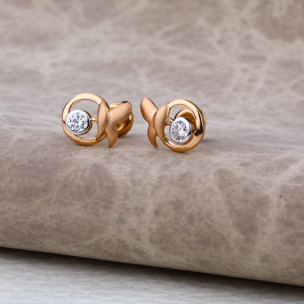 Ladies 76 Rose Gold Round CZ Earring -RE26