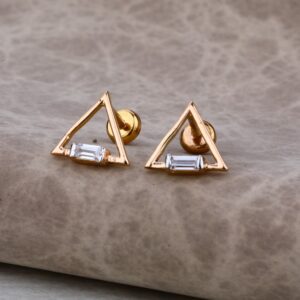 Ladies 18K Rose Gold Triangle Designer Earring -RE14