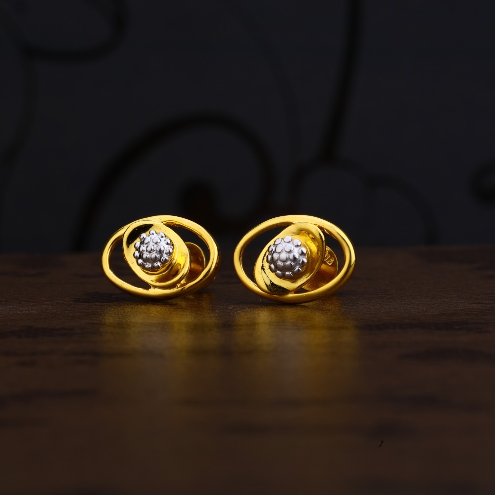 Ladies 22K Gold CZ Plain Earring -LPE221
