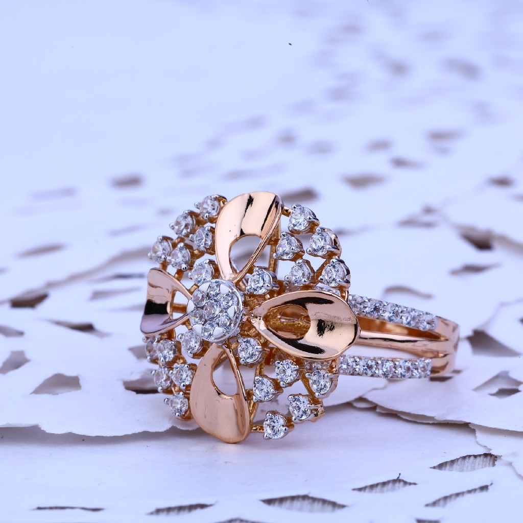 Rose Gold Ladies Designer Cz Ring-RLR192