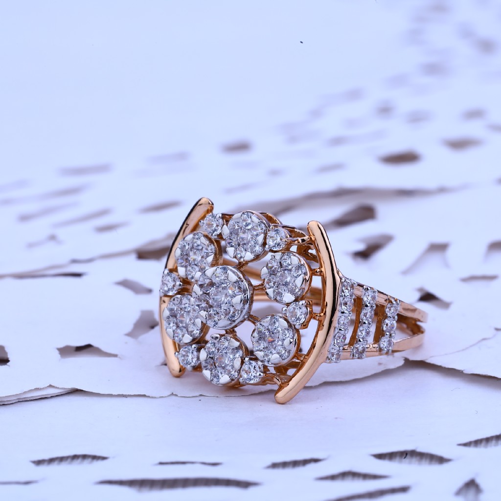 Ladies Rose Gold Designer 18k Cz Ring-RLR185