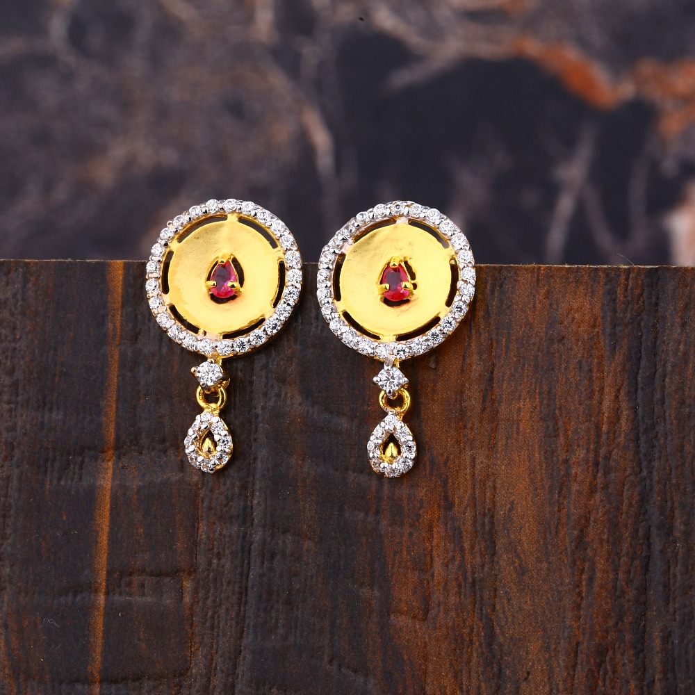 Ladies 22K Gold Diamond Earring -LFE266
