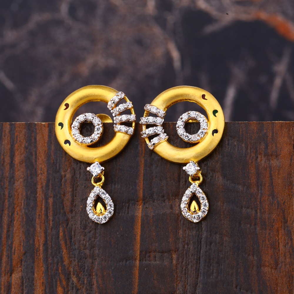 Ladies 22K Gold Round Fancy Earring -LFE223