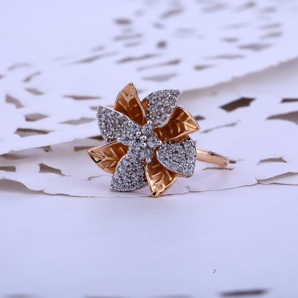 Ladies 18K Rose Gold Cz Ring-RLR53