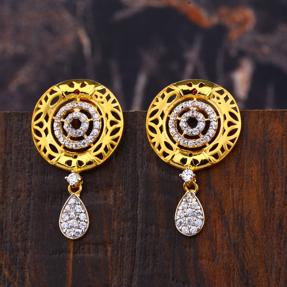 Ladies 22k Gold  Fancy Round Earrings -LFE217