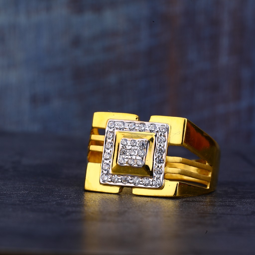 Mens 22K Gold Cz Ring-MR418