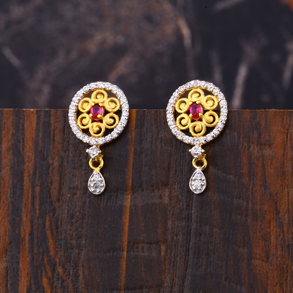 Ladies 22K gold Diamond Earrings -LFE158