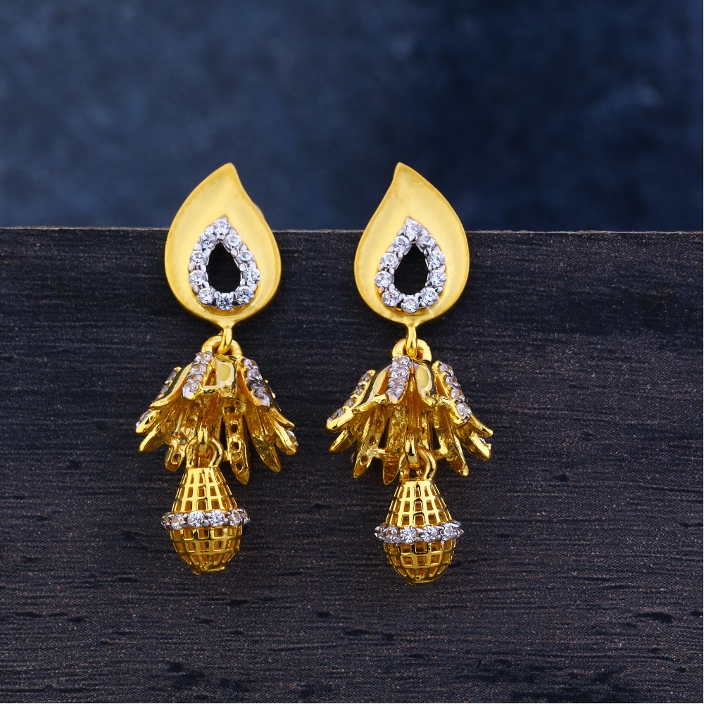 Ladies 22K Gold Diamond Jummar Earrings-LJE118