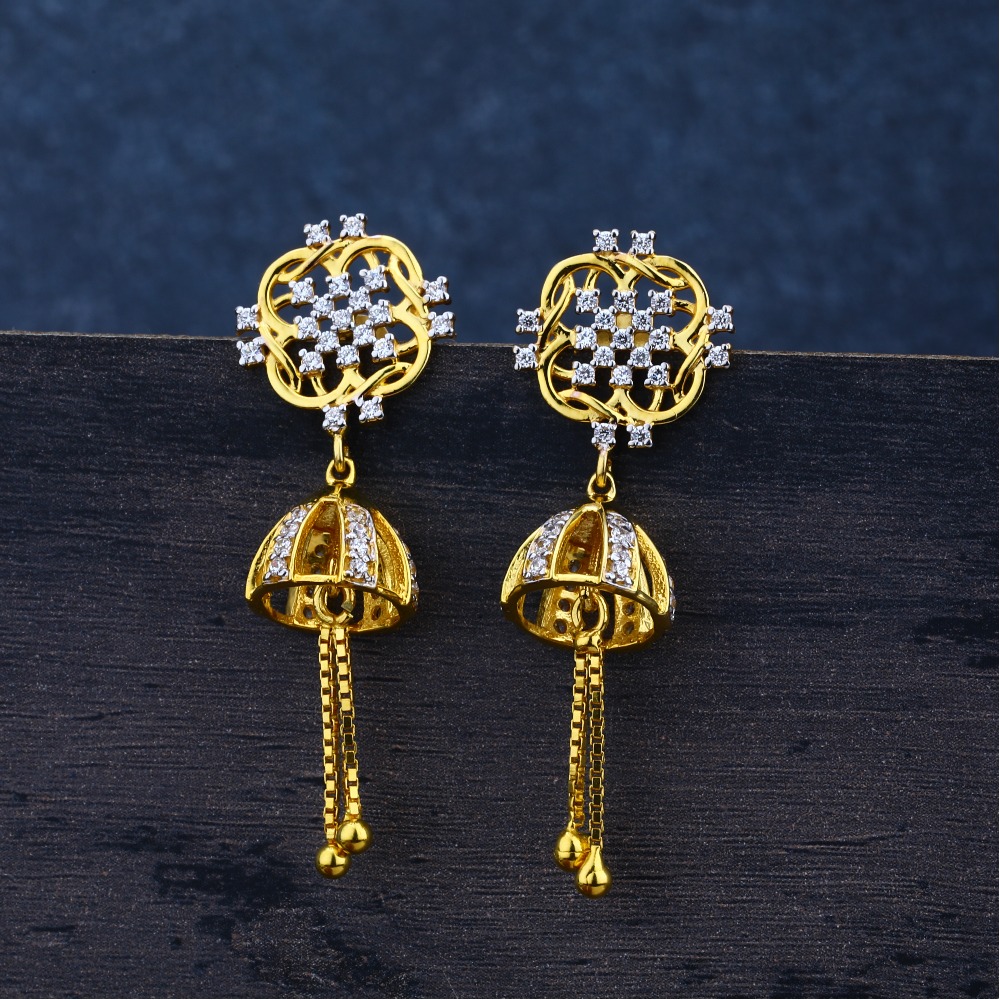 Ladies 22K Gold Jummar Antique Earrings -LJE92