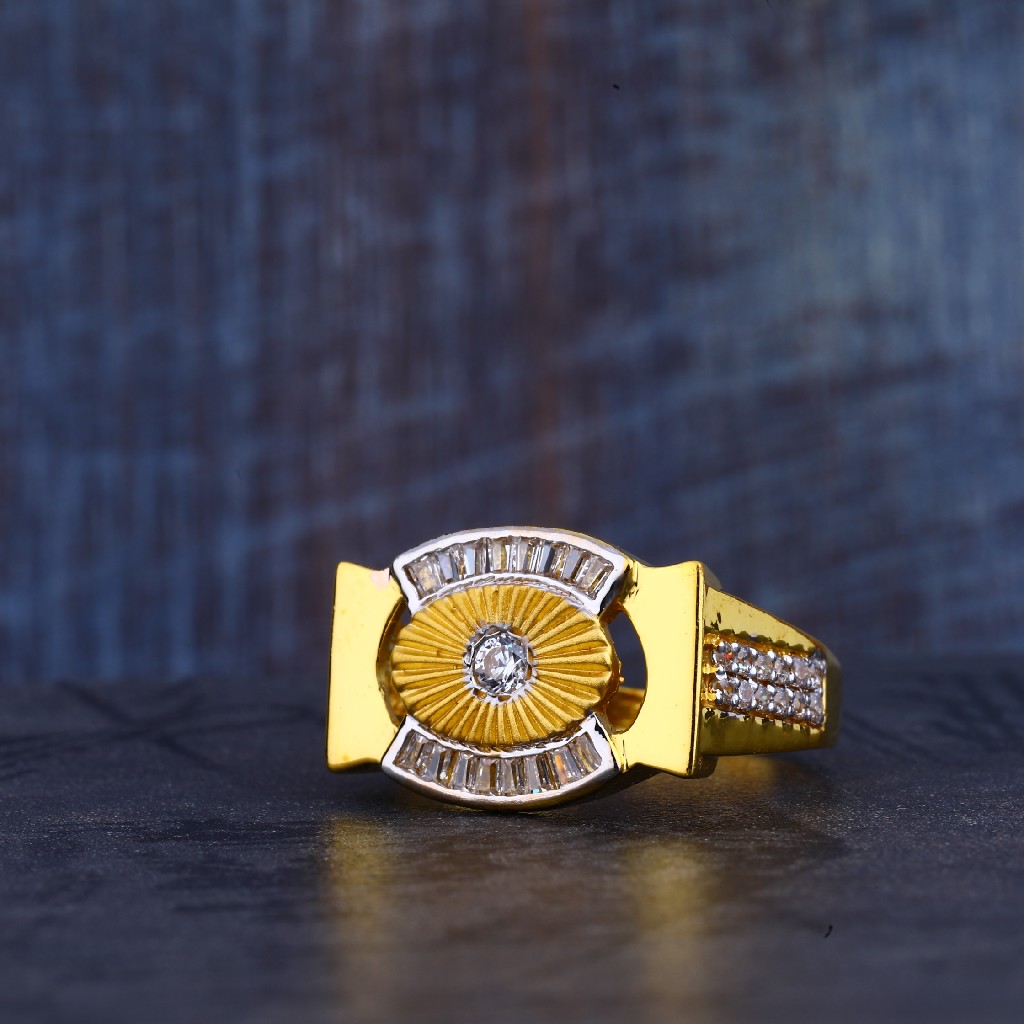 Mens Gold 916 Cz Ring-MR328