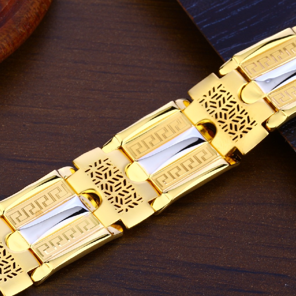 Mens Gold Plain Bracelet-MPB89 - Image 2