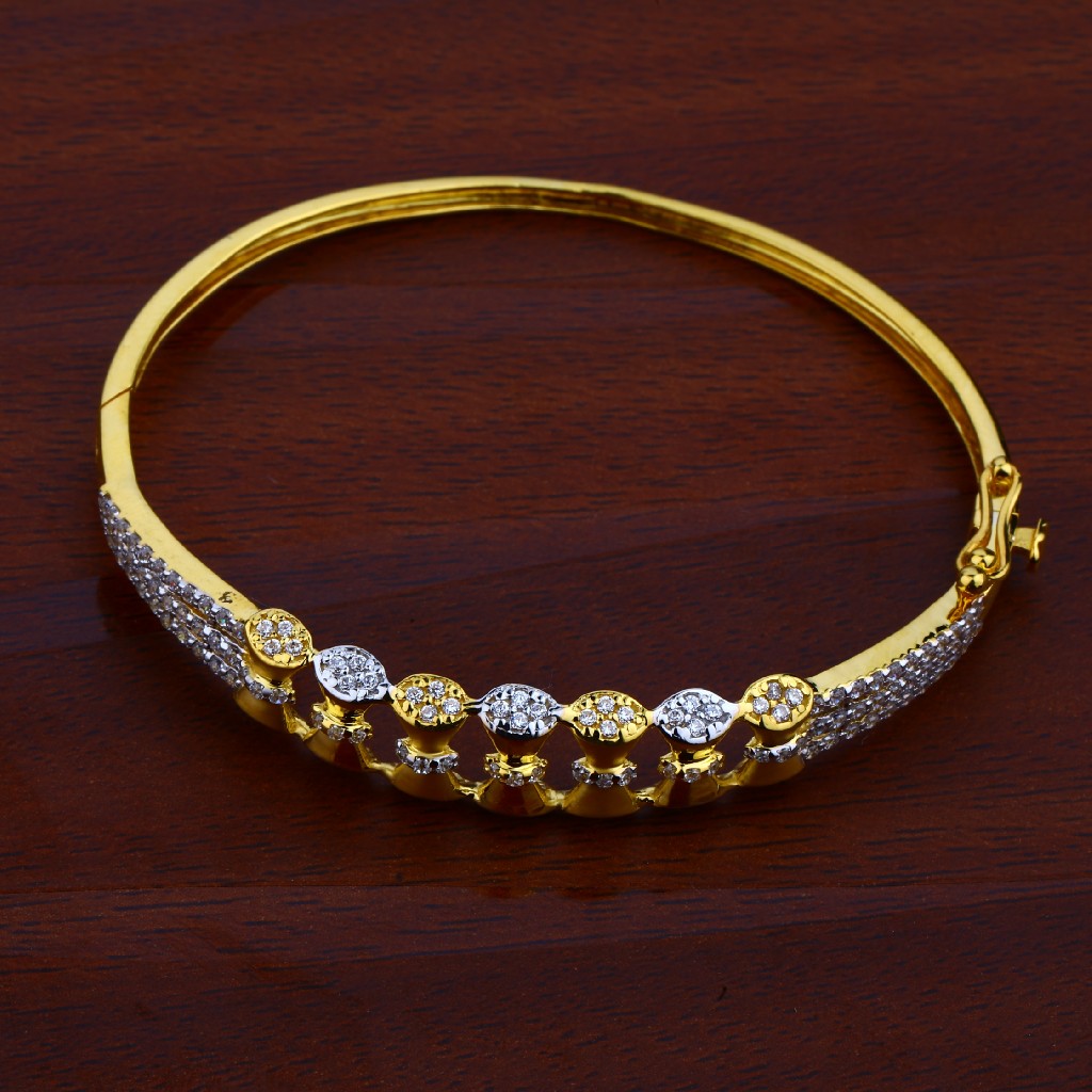 Ladies Gold Cz 18K Kada Bracelet-LKB45 - Image 3