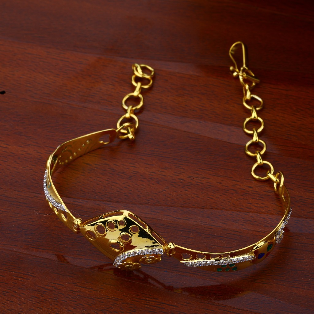 Gold Fancy Cz Ladies Kada Bracelet-LKB32 - Image 2