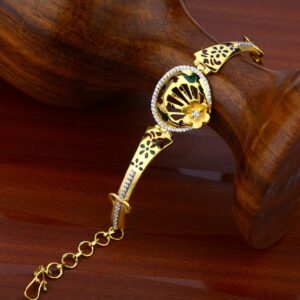 Ladies 18K Gold Cz Fancy Kada Bracelet-LKB31