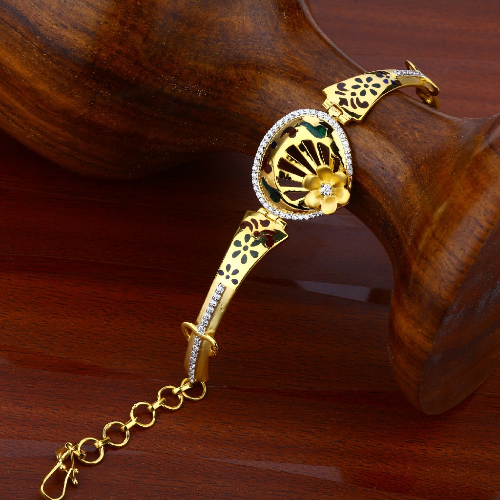 Ladies 18K Gold Cz Fancy Kada Bracelet-LKB31