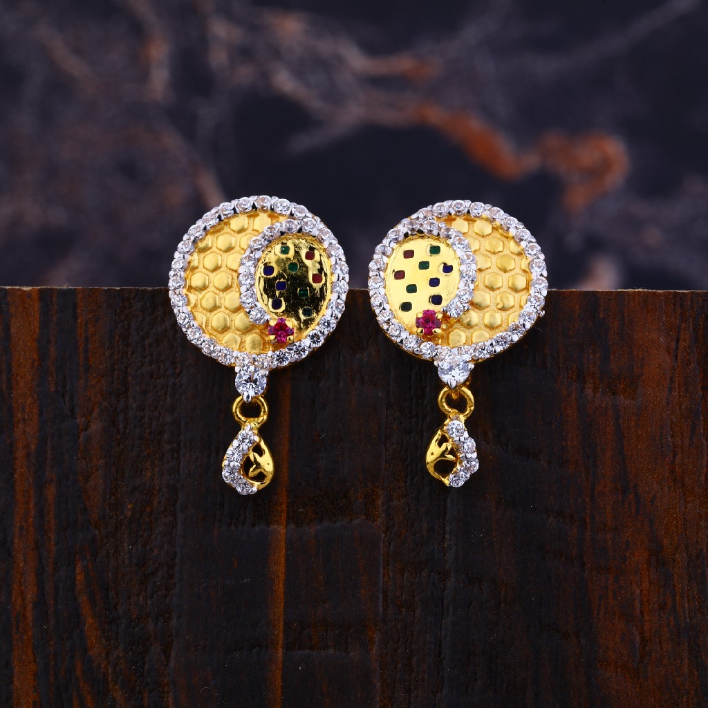 Ladies 916 Gold Cz Earrings-LFE145