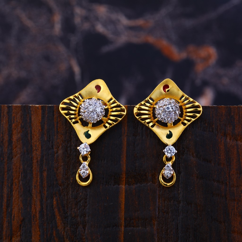 Gold 22K Cz Gold Ladies Earrings-LFE127