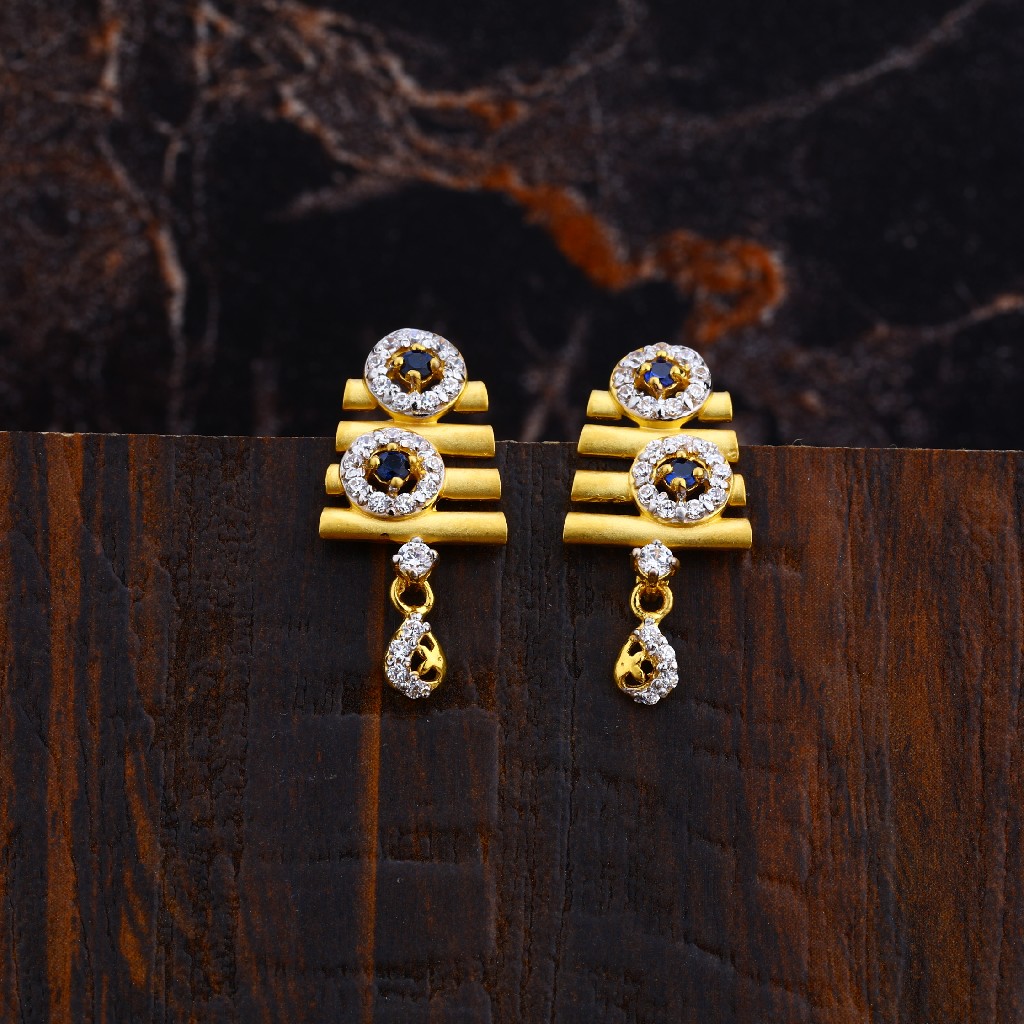 Ladies 916 Gold Cz Earrings-LFE124