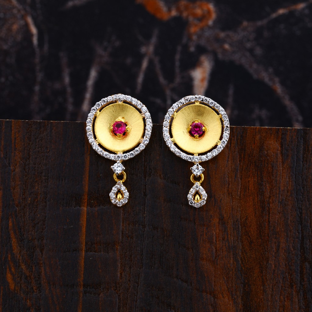 Ladies Gold 916 Cz Earrings-LFE119