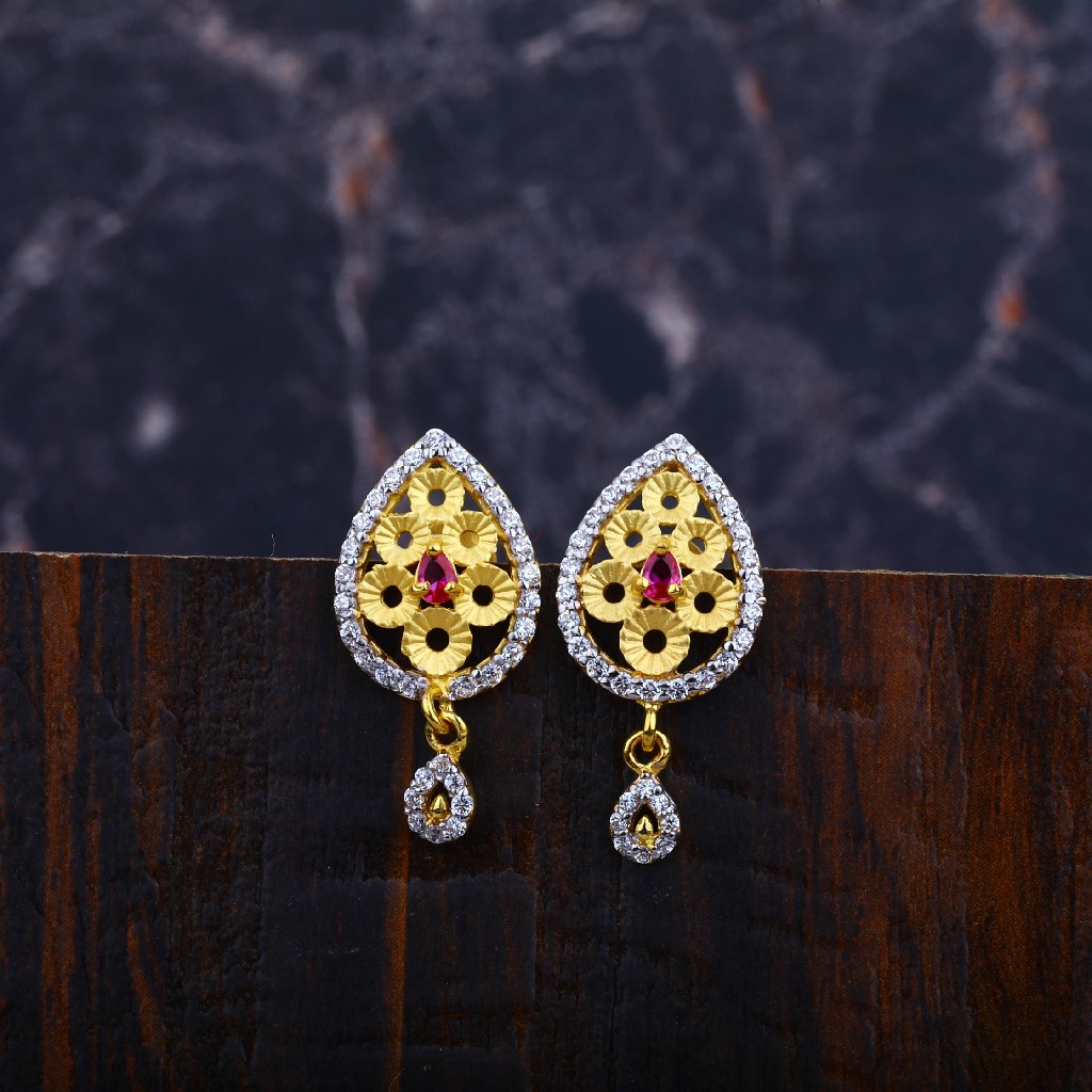Ladies Gold 22K Cz Earrings-LFE78
