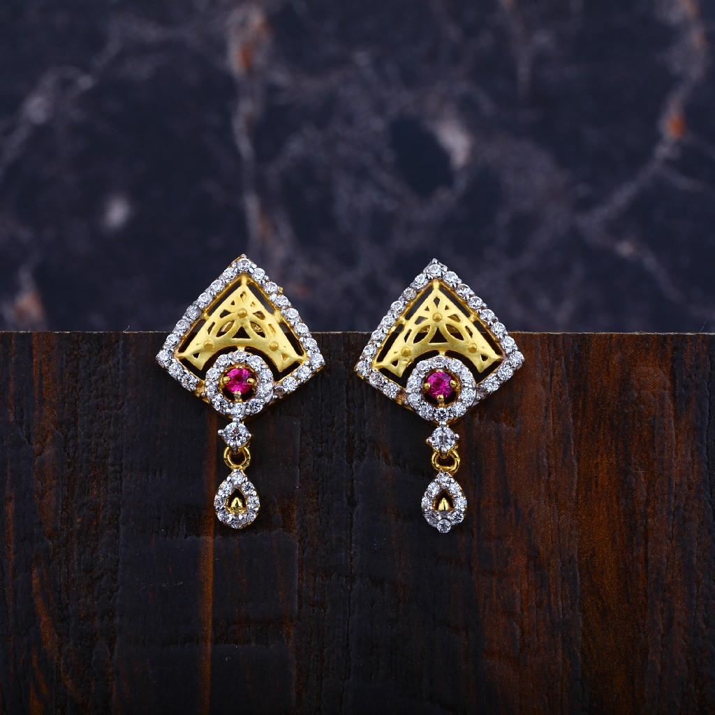 Ladies 916 Gold Cz Earrings-LFE65