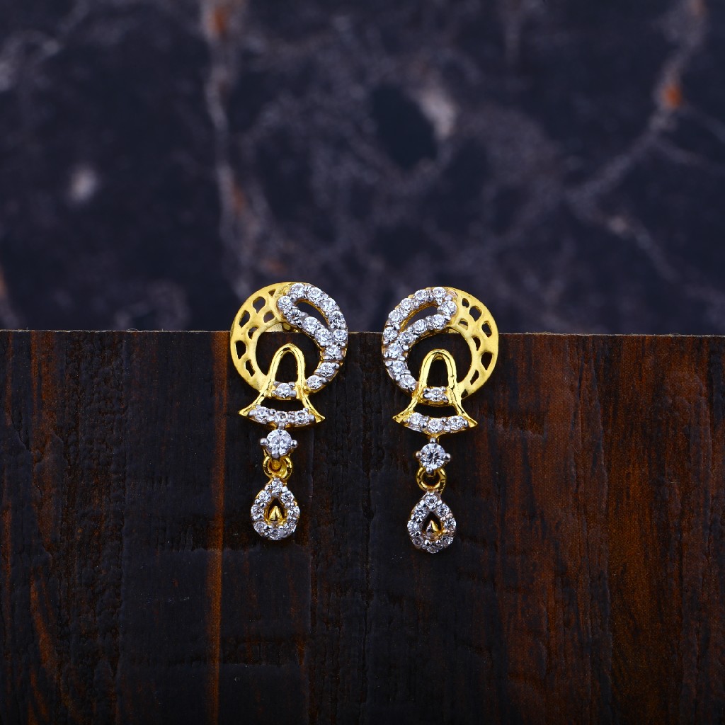 Ladies Cz Gold Earrings-LFE56