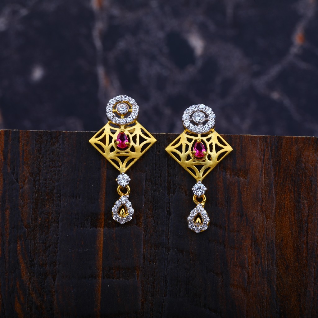 Ladies Fancy Cz Gold Earrings-LFE45