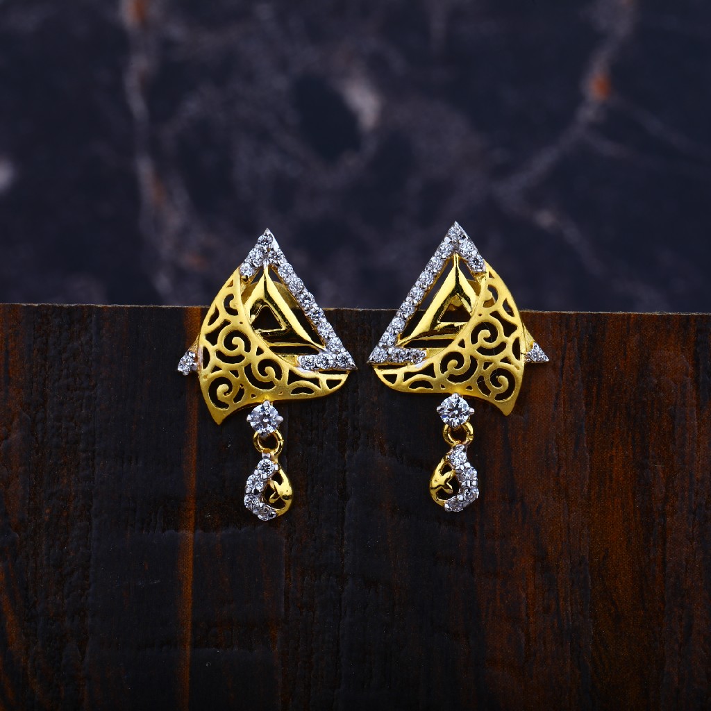 Ladies Gold Fancy Cz Earrings-LFE42