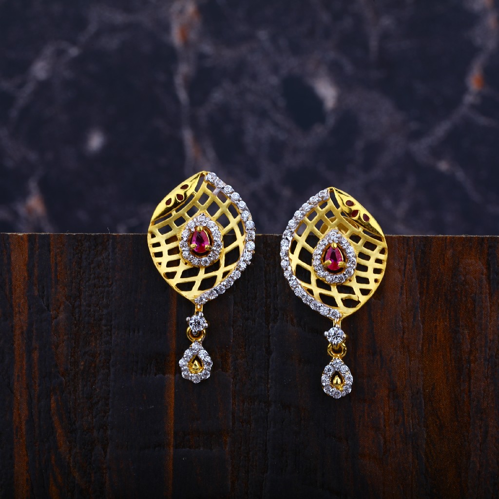 Ladies Gold Cz Earrings-LFE14
