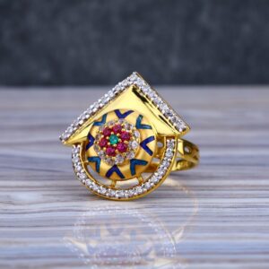 Ladies 916 Gold Cz Ring-LLR41