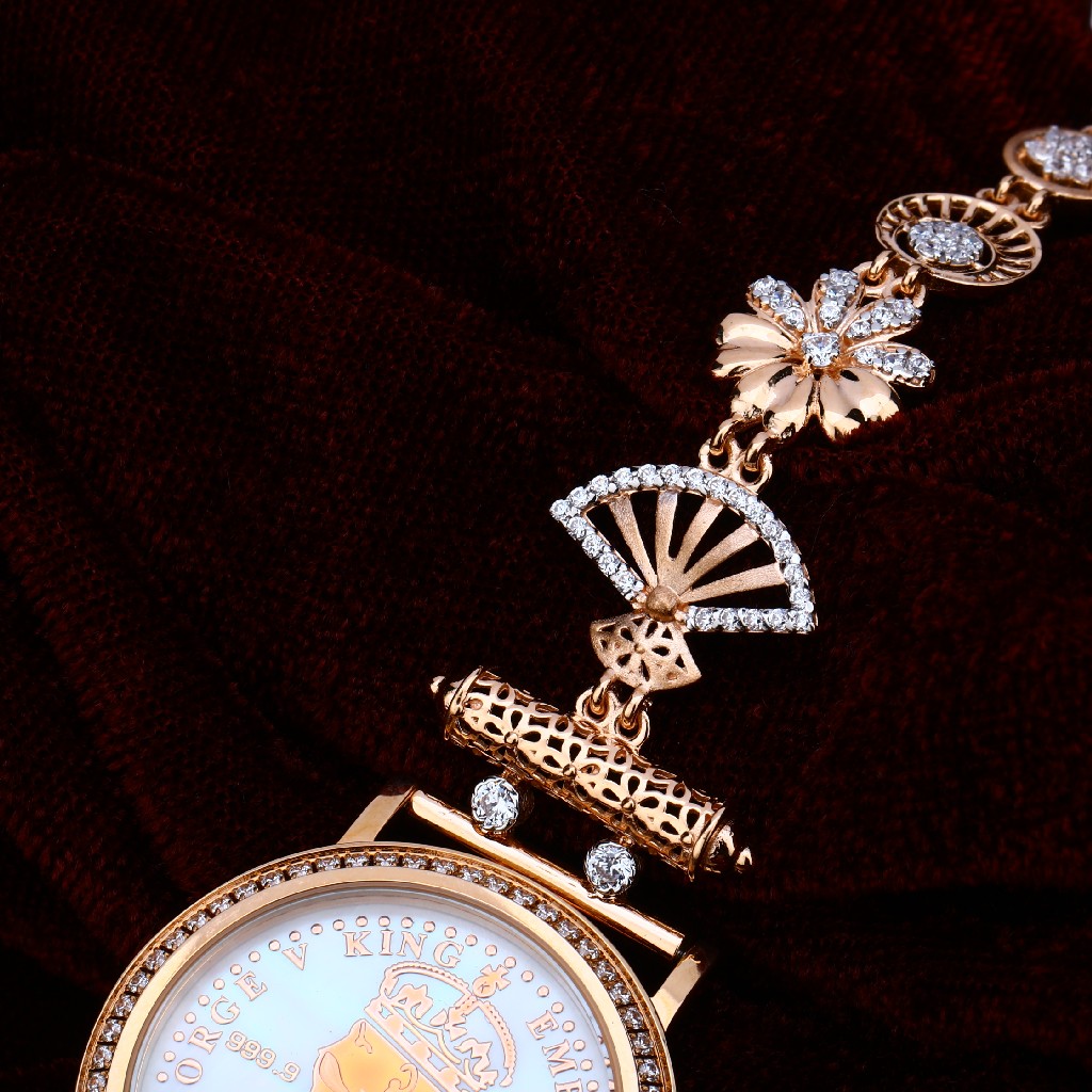 Ladies Gold Diamond Rose Watch-RLW73 - Image 3