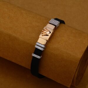 Mens 18K Gold Leather Bracelet-MLB100