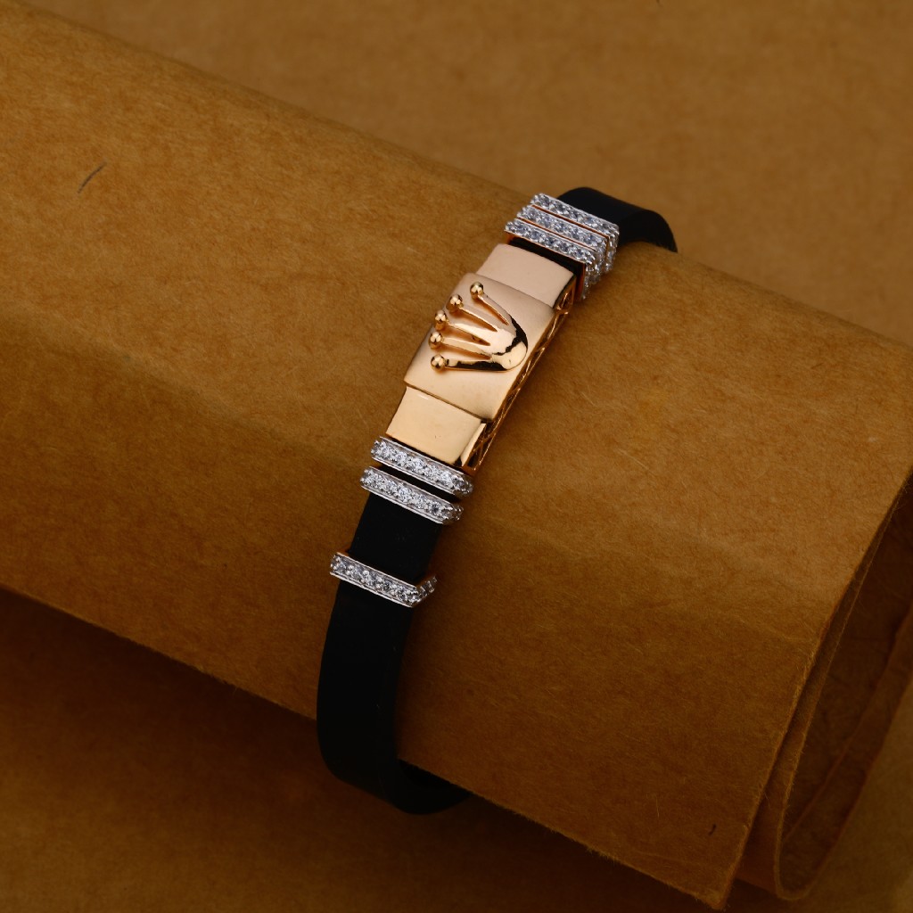 Mens 18K Gold Leather Bracelet-MLB100