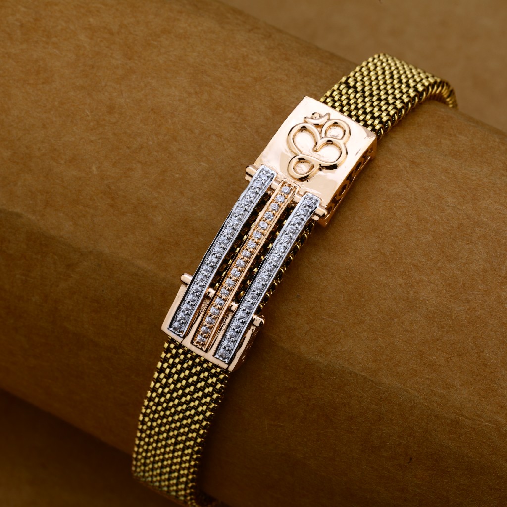 Mens Rose Gold Leather Cz Bracelet-MLB95 - Image 2