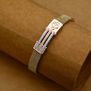 Mens Rose Gold Leather Cz Bracelet-MLB95