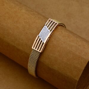 Mens Leather Gold Bracelet-MLB92